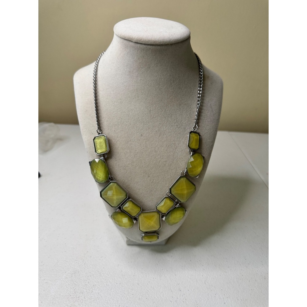NY&CO Chic Yellow Gem Statement Necklace‎ Chunky Silver Tone Bib Y2K Vintage